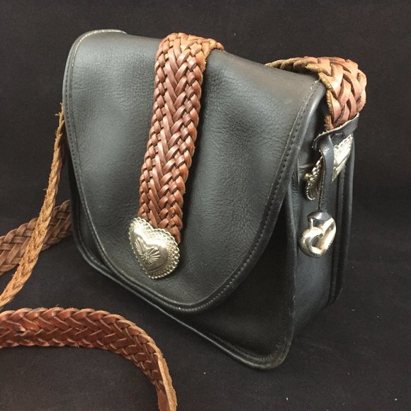 Brighton Handbags - Brighton Vintage Black Bag w/Braided Brown Trim